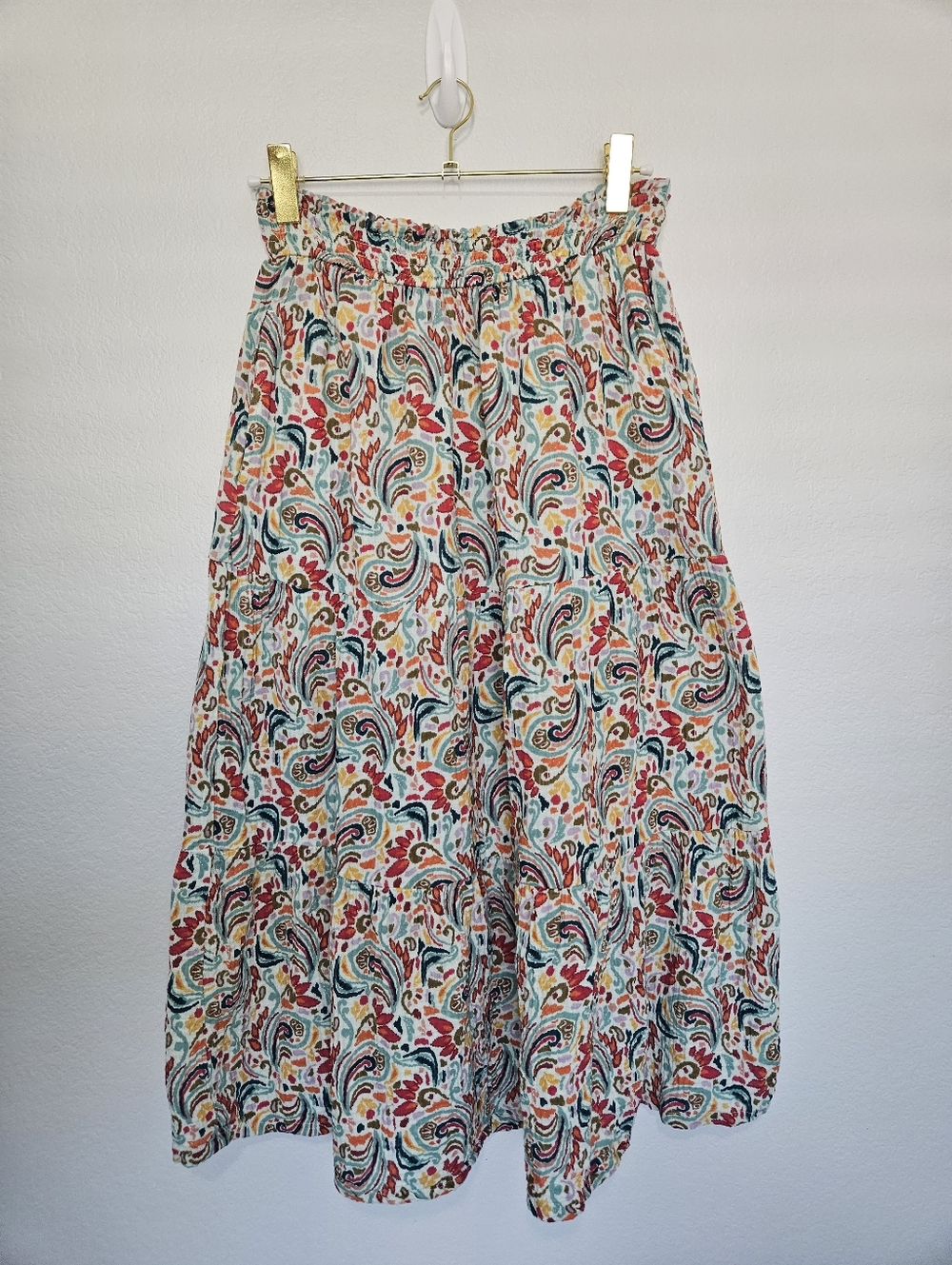 Marine Layer | Corrine Paisley Multi Double Cloth Cotton Maxi Skirt Womens Large - Picture 4 of 10